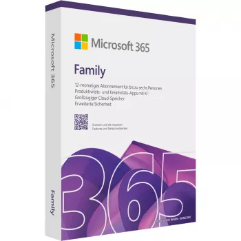 Microsoft 365 Family Box Pack 1 vuosi enintään 6 henkilölle Android iOS Windows MacOS