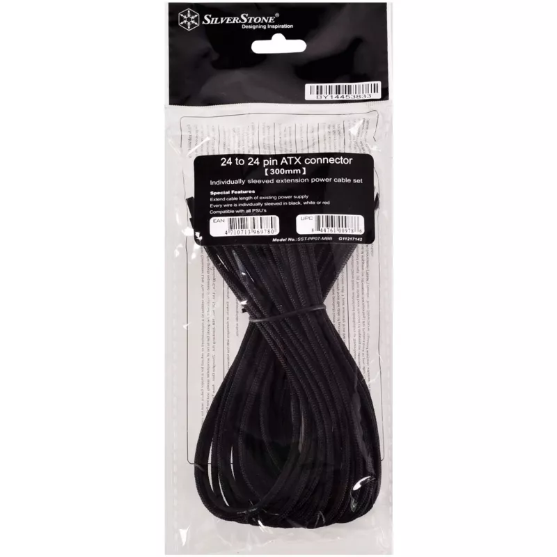 SilverStone SST-PP07-MBB 24-pin ATX -jatkokaapeli, 30 cm, musta