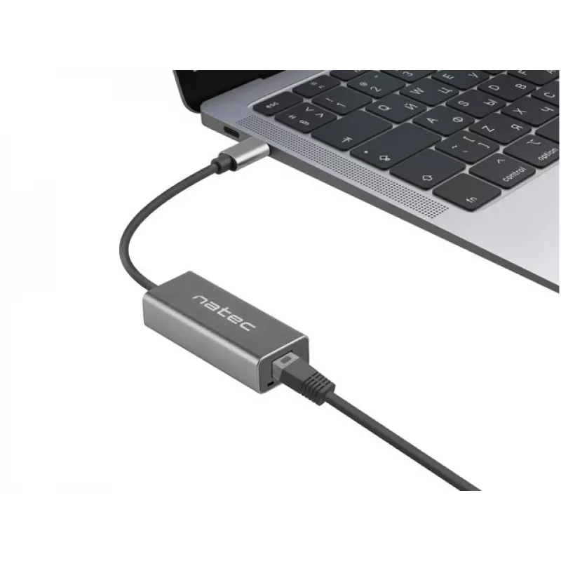 Natec Cricket NNC-1925 USB-C 3.1 Gen 1 – RJ45 Ethernet-sovitin, 1000 Mbit/s, 15 cm kaapeli, alumiini, harmaa