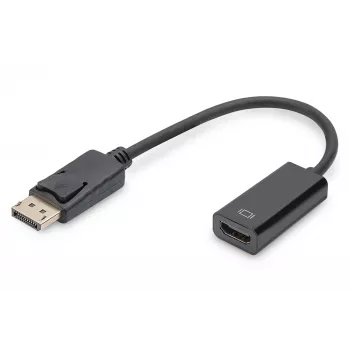 DIGITUS sovitin DisplayPort uros - HDMI A naaras DisplayPort standardi 1.1a UL20276 sertifioitu AWG28 (DB-340400-001-S)