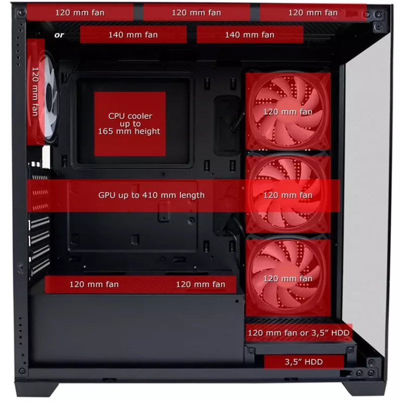 LC-Power kotelo MidiTower 715B musta USB3.2/audio ilman virtalähdettä SEAMLESS_X (LC-715B-ON)