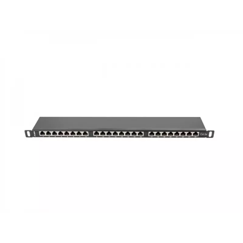 Patch-paneeli LANBERG PPS5-0024-B 24-porttia CAT5e, metalli, 0,5 U, 445×99×22,3 mm, musta