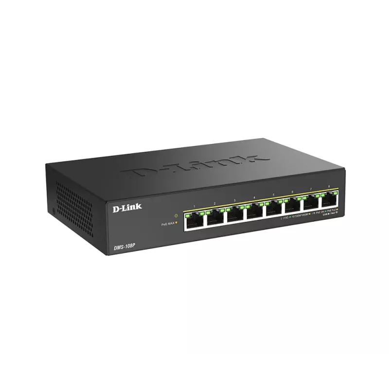 D-Link DMS-108P/E 8-porttinen 2,5G hallitsematon PoE+ (230 W) pöytäkytkin