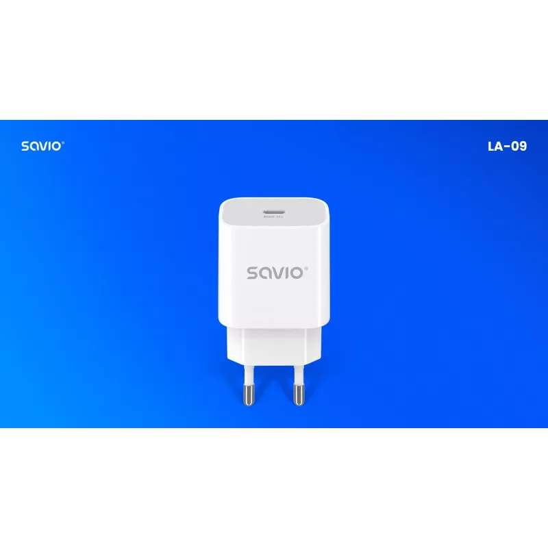 Seinäkiinnitteinen laturi 20W LA-09 USB-C QC, PD 3.0 Savio SAVLA-09