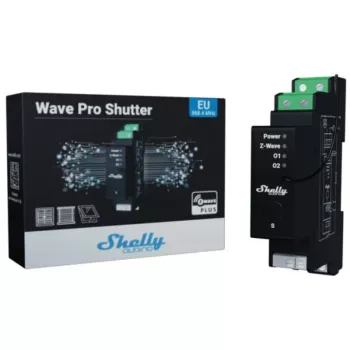 Rullaverho-ohjain Shelly Wave Pro Shutter, musta, muovikotelo, 110–240 V AC, 50–60 Hz, 0,3 W, 19×69×94 mm