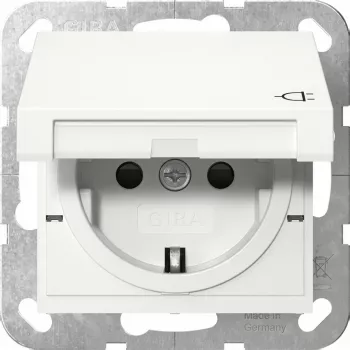 Schuko-pistorasia GIRA System 55, valkoinen, IP44, 220–250 V, 50/60 Hz, syvyys 32 mm