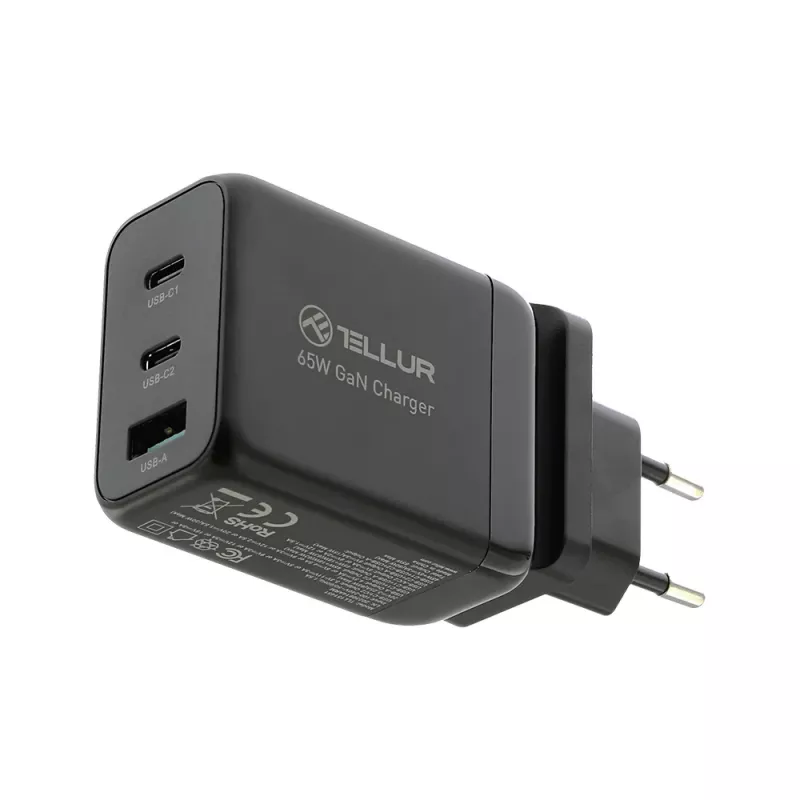 Seinänalaturi Tellur TLL151451 65W, 3-porttinen (2x USB-C, 1x USB-A)