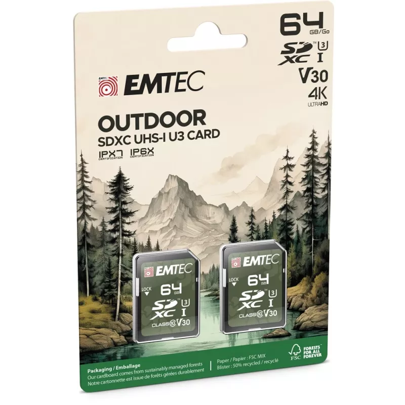 Emtec 64GB UHS-I U3 V30 Outdoor flash-muisti ECMSD64GXCU3ORP