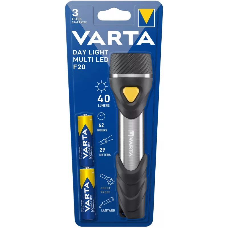 Käsitaskulamppu Varta Day Light Multi LED F20 musta hopea keltainen