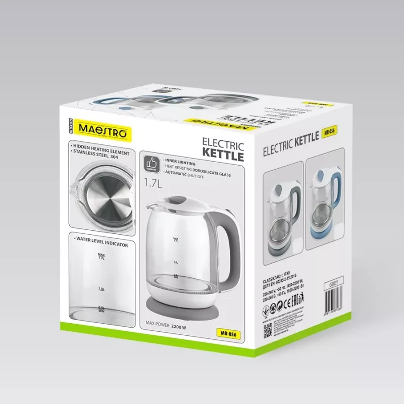 Sähköinen lasivedenkeitin Maestro MR-056-harmaa 1,7 L 2200 W