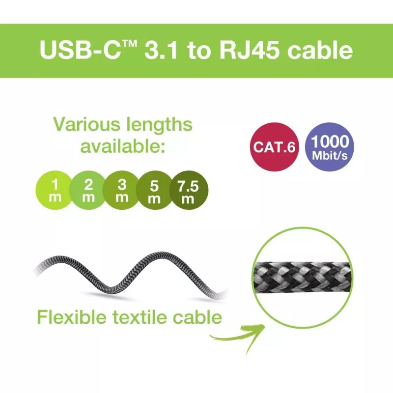 Techly ICOC U3C-RJ45-010 USB-C–Gigabit Ethernet -sovitinkaapeli, 1 m, musta/hopea