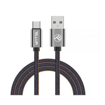 Tellur USB-datakaapeli USB–Type-C 1 m denim, punottu 1 m kaapeli lataukseen ja tiedonsiirtoon