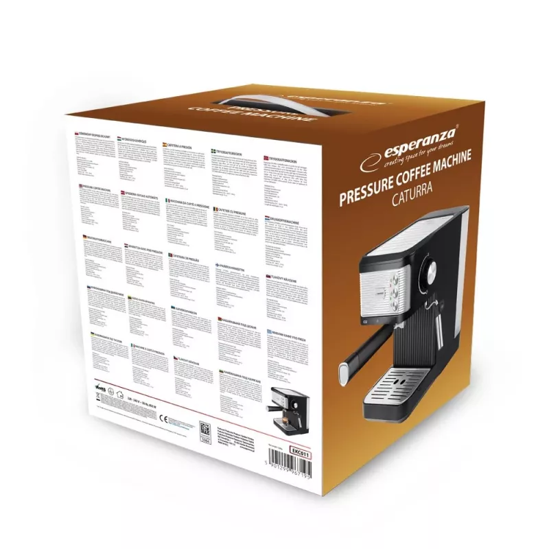 Espressokeitin ESPERANZA EKC011 — 1,8 L vesisäiliö, 850 W, 20 bar, kosketusohjaus, maidonvaahdotin