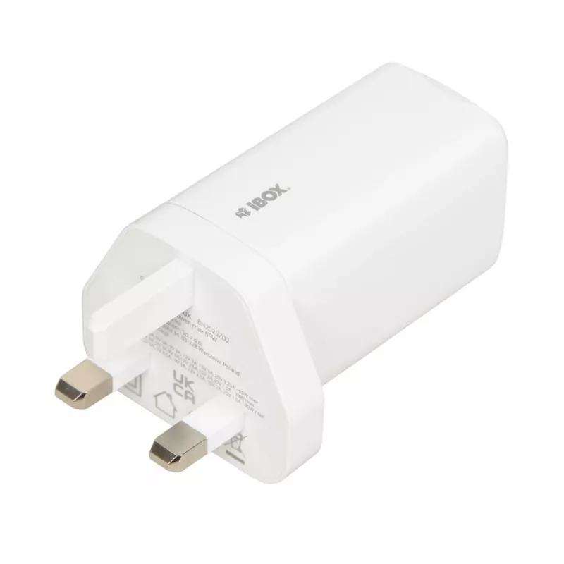 iBOX C-65 valkoinen, GaN 65W yleislaturi UK-pistoke