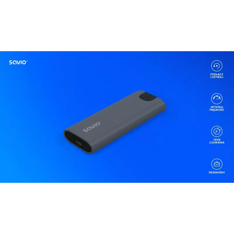 M.2 SSD-kotelo SAVIO AK-67 harmaa, USB 10 Gbit/s, tuki yksittäisille M.2-asemille