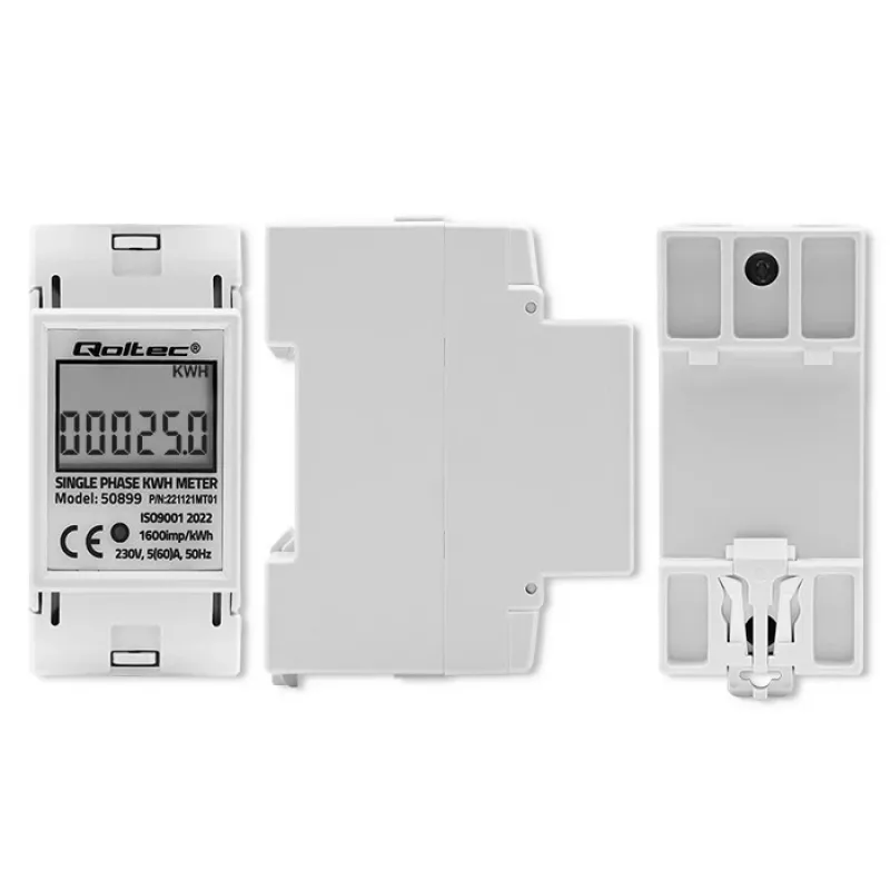 Yksivaiheinen energiankulutusmittari QOLTEC 50899 230 V 50 Hz, 5(60)A, luokka 1.0, LCD
