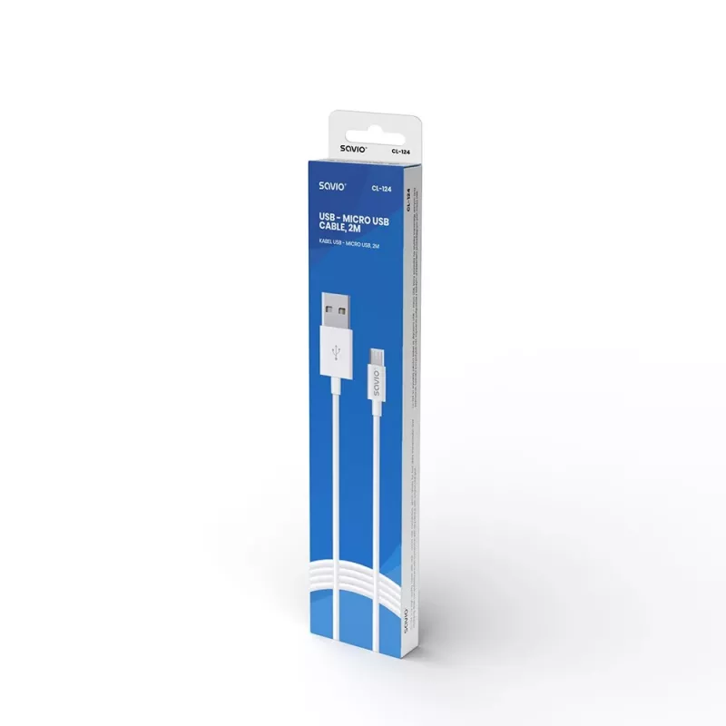 USB-kaapeli SAVIO CL-124 USB 2.0, USB A - Micro-USB B, 2 m, valkoinen