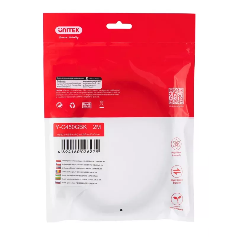 UNITEK Y-C450GBK USB-kaapeli 2 m USB 2.0 USB-A musta