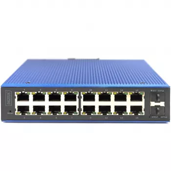 DIGITUS Industrial L2 Managed Gigabit Ethernet -kytkin 16x RJ-45 + 2x SFP, 12–48V DC, 8000 MAC