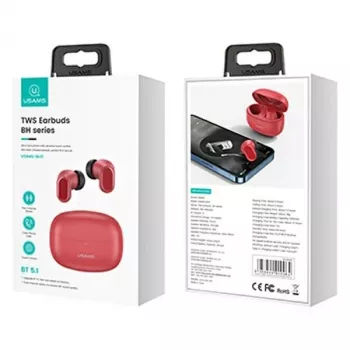 Langattomat TWS-nappikuulokkeet usams BH-sarja BHUBH03 Bluetooth 5.1, punainen — In-Ear, latauskotelo