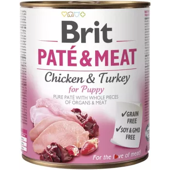 Märkäruoka koirille Brit Paté & Meat 800 g — täysravinto märkäruoka, juniori, kalkkuna ja kana, viljaton, 75 % kosteus