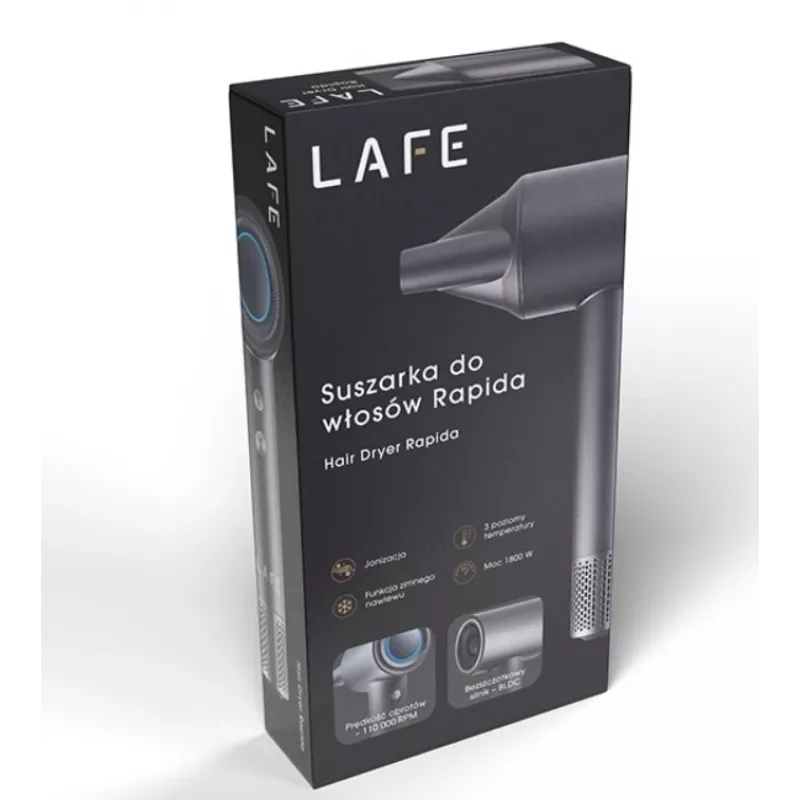 Lafe Rapida 47461 BLDC hiustenkuivaaja, 1600 W, 110 000 rpm, ionisaatio, harmaa