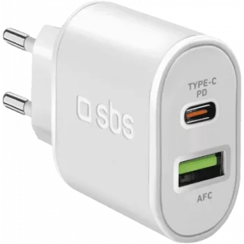 SBS - verkkolaite - 20 W - 3 A - pikalataus, PD - 2 lähtöporttia (USB, 24-pin USB-C) - valkoinen - Eurooppa (TETRPD20W)
