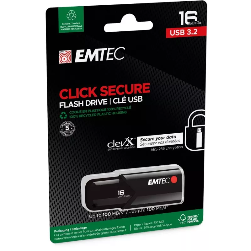 USB-muistitikku Emtec B120 Click Secure 16 GB USB Type-A 3.2 Gen 2 musta