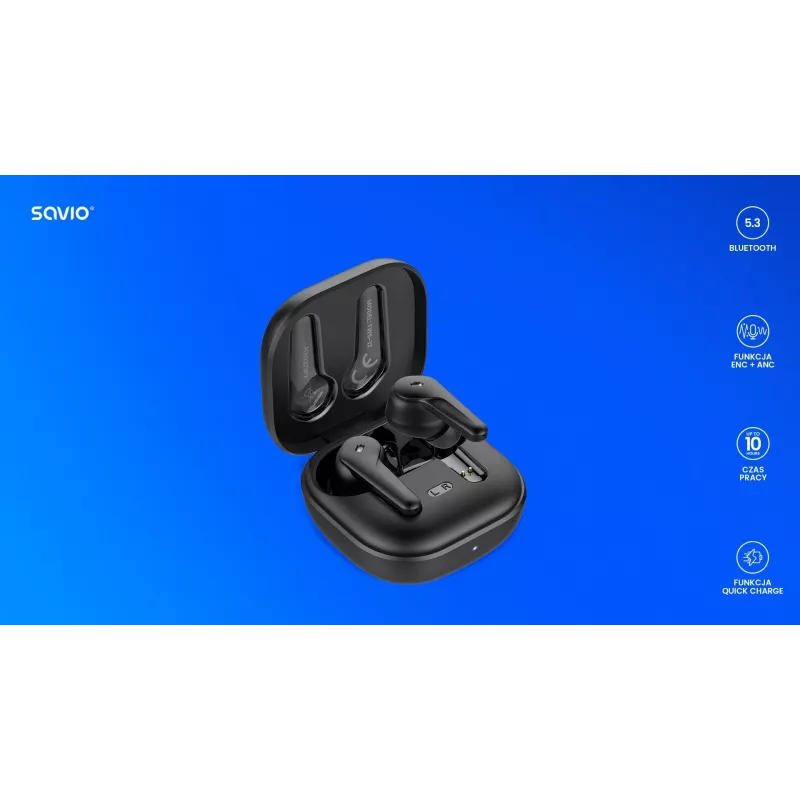 SAVIO In-Ear-TWS-headset TWS-12, Bluetooth 5.3, sisäänrakennettu mikrofoni, musta
