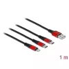 USB-latauskaapeli DeLOCK 3-in-1 Type-A Lightning / 2 x USB Type-C 1 m musta / punainen