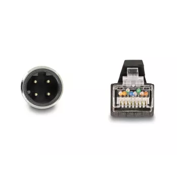 Verkkokaapeli DeLOCK M12-kaapeli D-koodattu 4-napainen pistoke-RJ45-pistoke PUR (TPU) 5 m