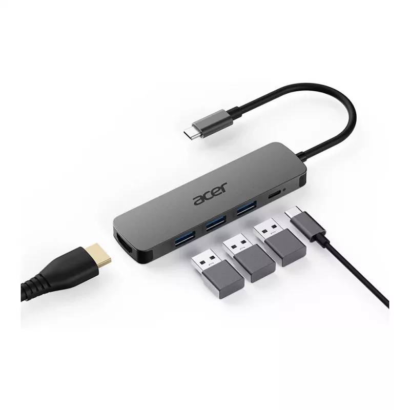 Acer 5-in-1 Type-C -dongle HP.DSCAB.021, HDMI, USB 3.0 ja 100W Power Delivery