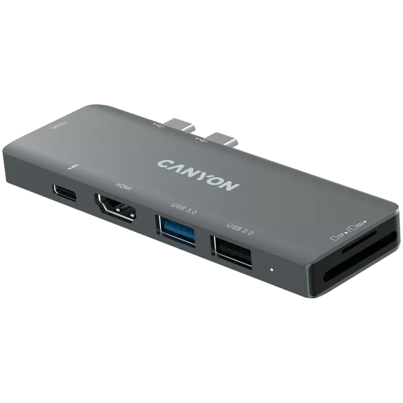 Canyon DS-5 USB 2.0 Type-C harmaa SD-kortinlukija 60 Hz