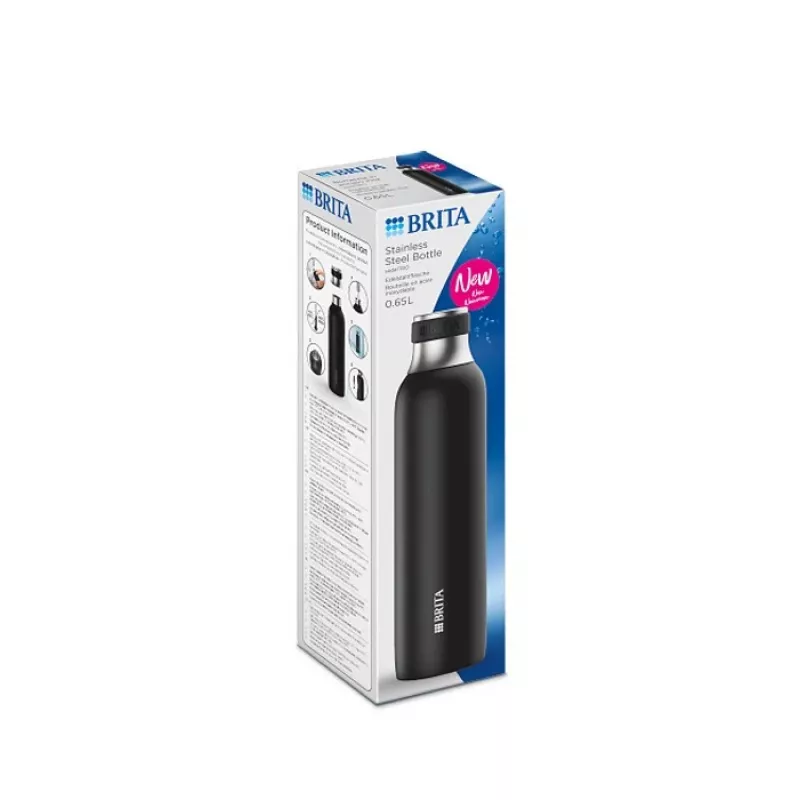 BRITA hiilihapotusvesipullo 650 ml, ruostumaton teräs, musta, konepesunkestävä