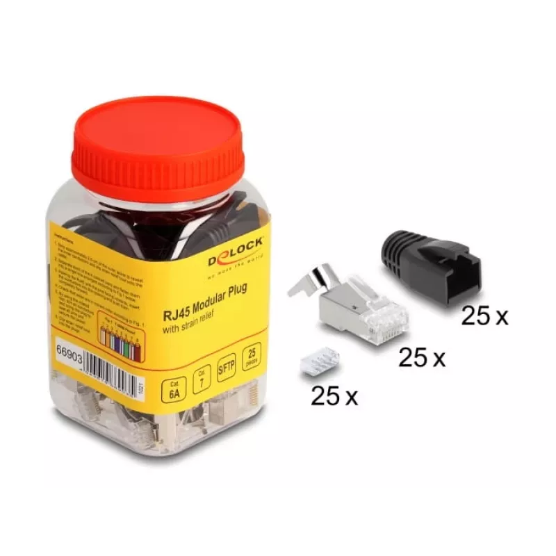DeLOCK 66903 kaapeliliitin RJ-45 musta metallinen uros 25 kpl