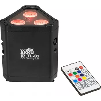 Akkukäyttöinen RGBW LED-parvalo EUROLITE AKKU IP TL-3 QCL ladattavalla akulla, IP-suojattu kannettava valaisin