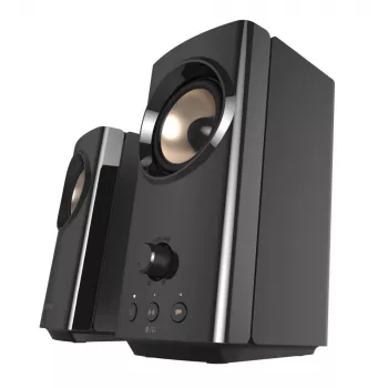 CREATIVE T60 2.0 kompaktit Hi-Fi-pöytäkaiuttimet selkeällä puheäänellä ja surround-äänellä Sound Blaster SmartComms Kit -sarjalla, USB-C-audio-, mikrofoni- ja kuulokeliitännät B