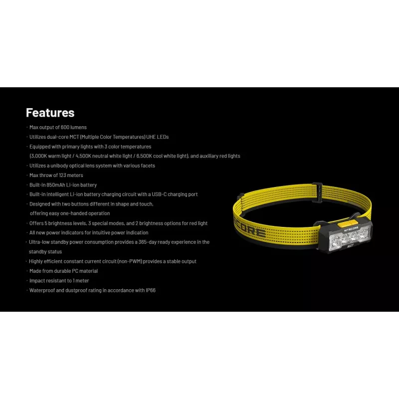 Nitecore NU27 otsalamppu musta, keltainen LED-otsalamppu