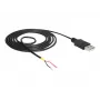 Delock kaapeli USB2.0 Type-A uros > 2 x avoimet kaapelinpäät - 1,5 m - musta (85664)