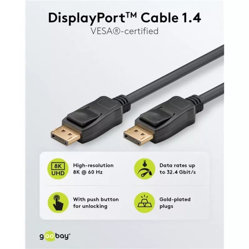 DisplayPort-kaapeli Goobay 74779 3 m musta G-Sync FreeSync