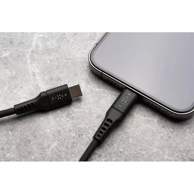 FIXED nestemäinen silikoni kaapeli USB-C/USB-C, 0,5 m, 60W, musta | Fixed