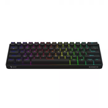 Mekaaninen pelinäppäimistö SAVIO BLACKOUT X2 PEACH — 61 näppäintä 60 % QWERTZ, RGB LED, Hot-Swap, USB Type-A/Type-C, irrotettava kaapeli