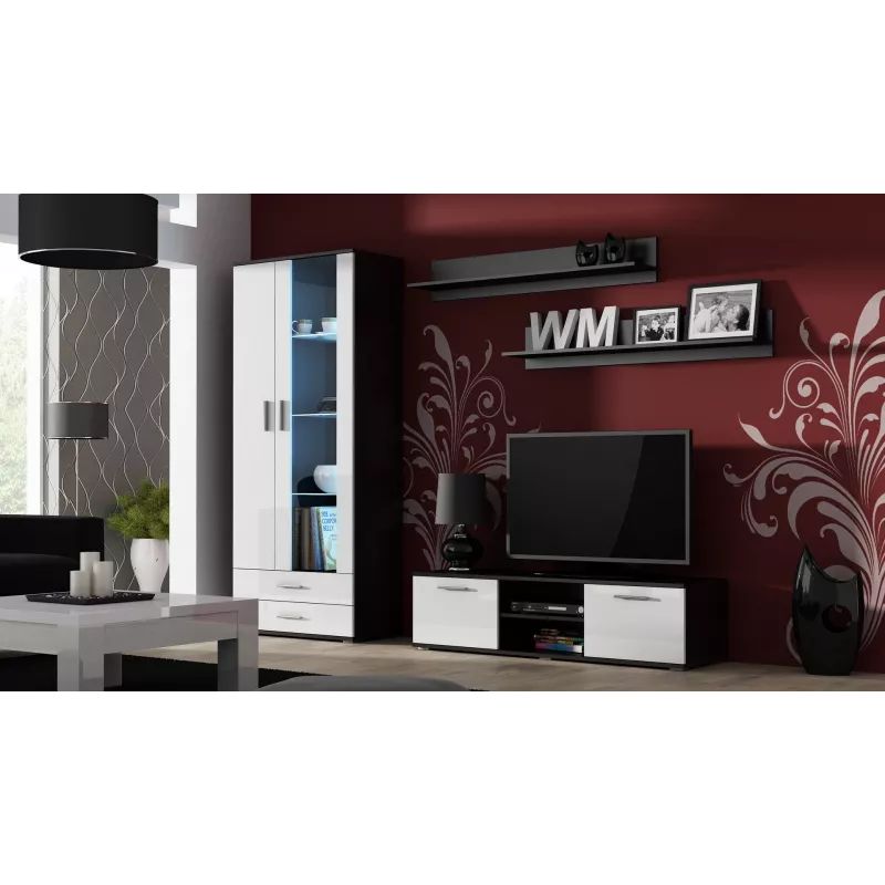 Cama TV-taso SOHO 140 musta/valkoinen kiiltävä