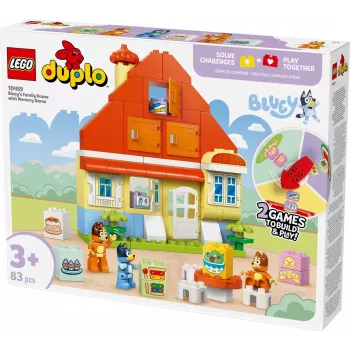 Rakennuslelu LEGO Bluey perhetalo muistipelillä 10459 — 83 osaa, 3 minihahmoa, ikä 3+