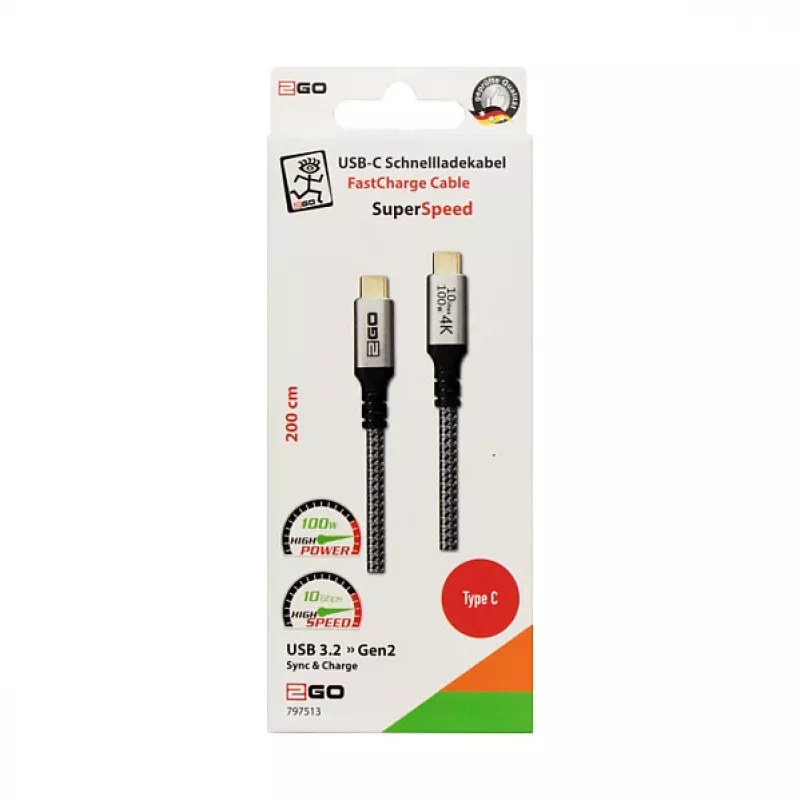 USB-kaapeli 2GO 797513 USB 3.2 Gen 2 2 m USB C hopea