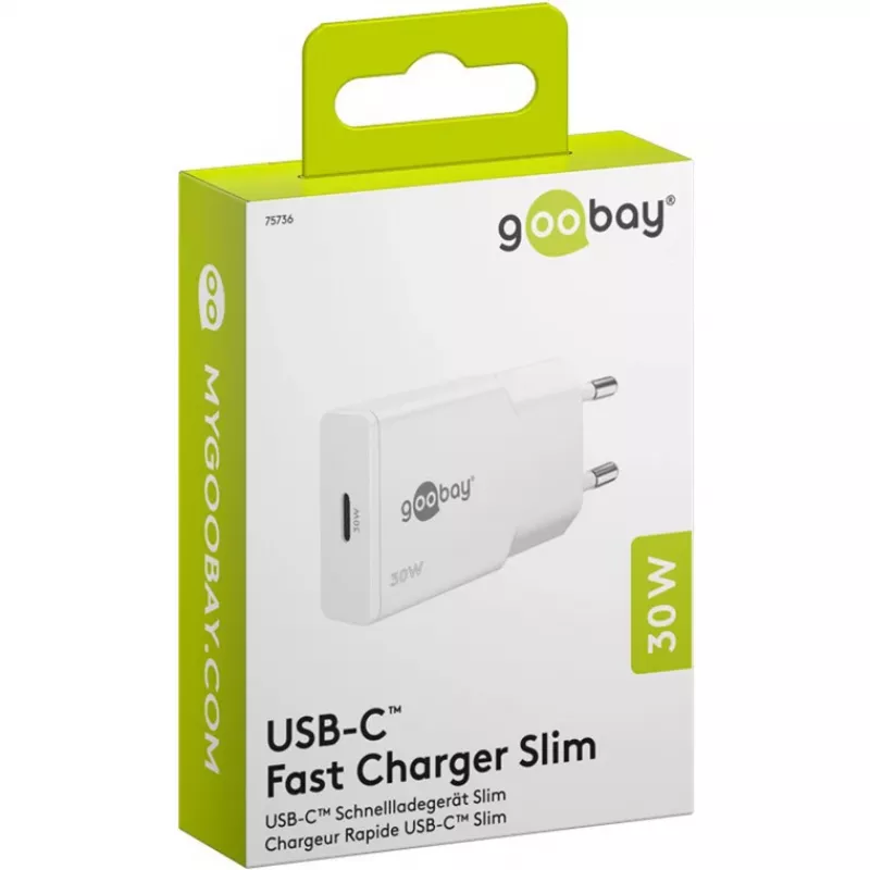 USB-C PD GaN ohut pikalaturi (30 W) (valkoinen)