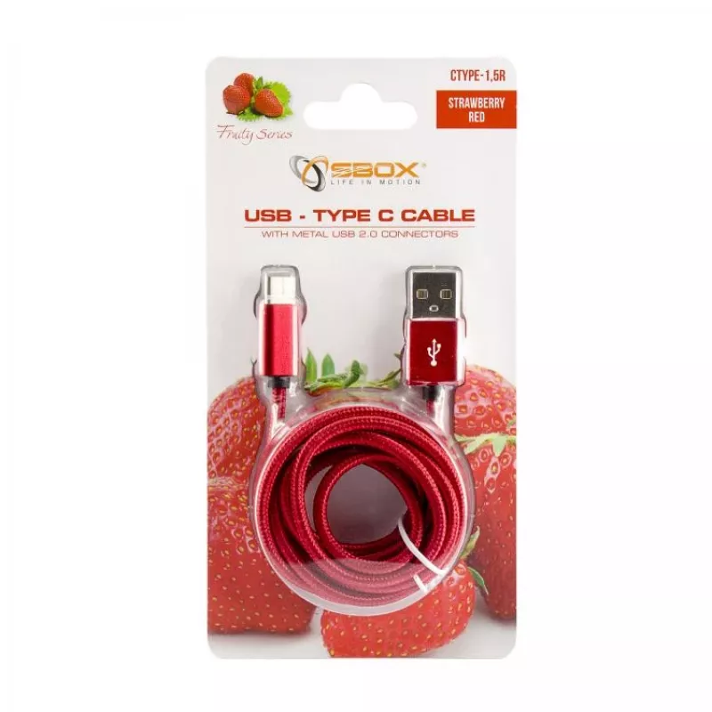Sbox USB->Type-C M/M 1,5 m CTYPE-1.5R mansikanpunainen