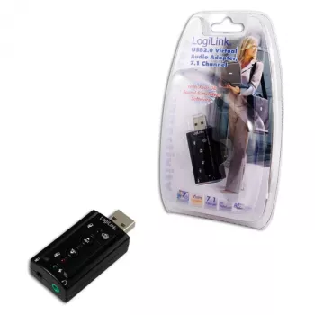 Ulkoinen USB-äänikortti LOGILINK UA0078, 7.1-kanava, USB-liitäntä, kompakti 124×194×34 mm, 80 g