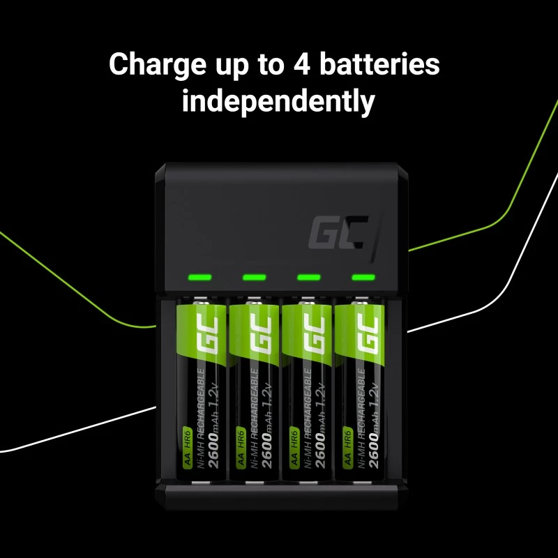 Laturi Green Cell GC VitalCharger 4× AA 2000mAh NiMH-akulla