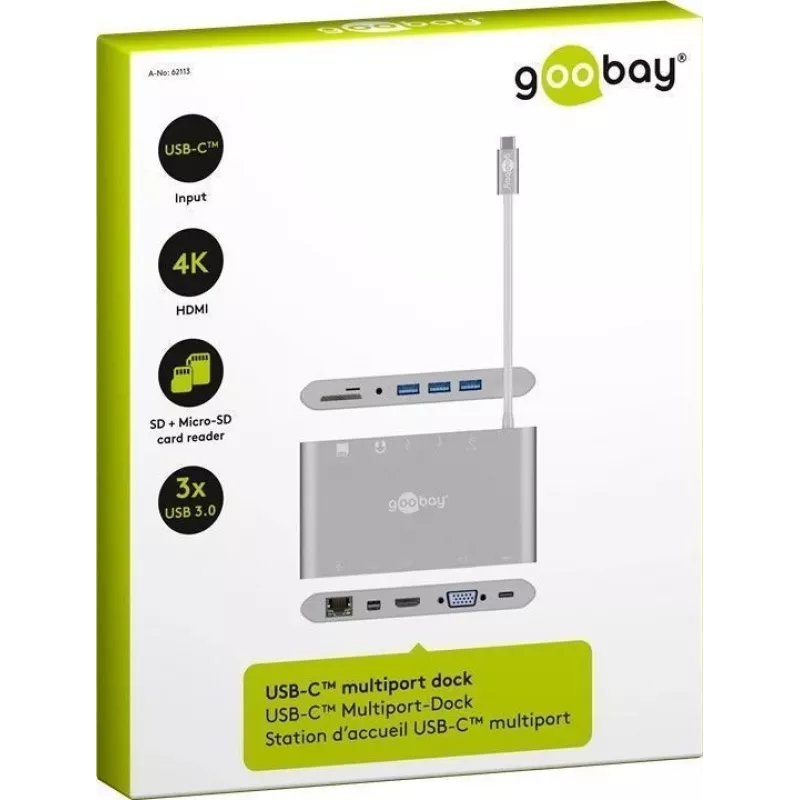 Goobay USB-C™ -multiport-sovitin - All in 1 - alumiini - hopea (62113)